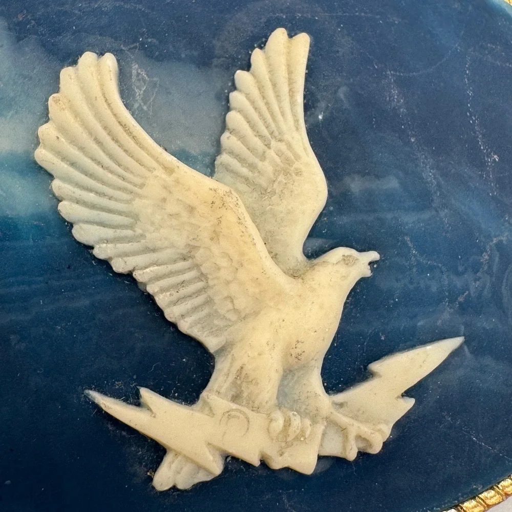 Incolay‎ Stone Eagle Belt Buckle Blue White Marbled Handcrafted USA Vintage Oval